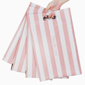 12 Pink and White Stripes Designer Poly Mailer Bags with Handle